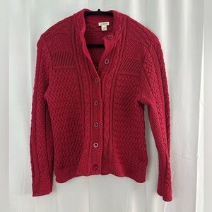 L.L. Bean Vintage Cable Knit Red Button Up Sweater Cardigan Womens Size Small